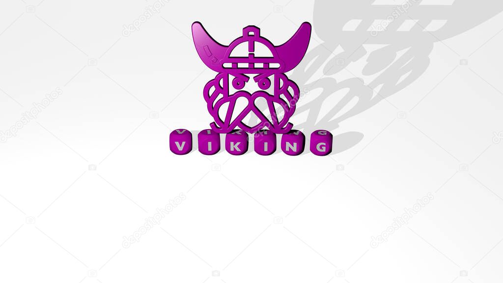 VIKING 3D icon over cubic letters, 3D illustration for ancient and background