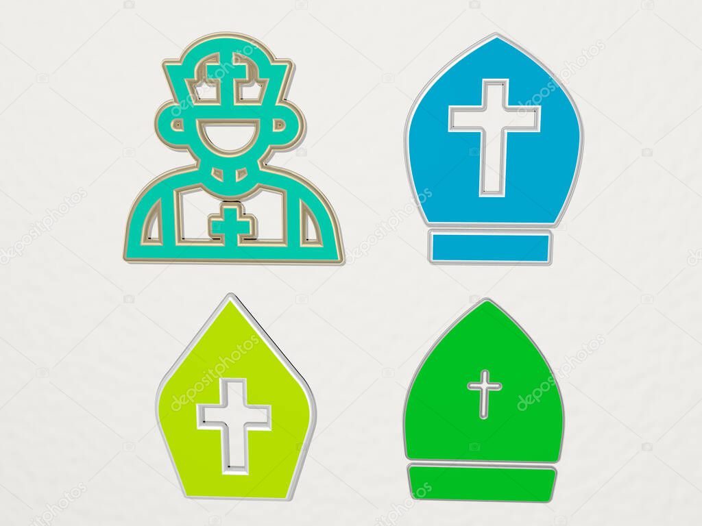POPE 4 icons set, 3D illustration for editorial and church