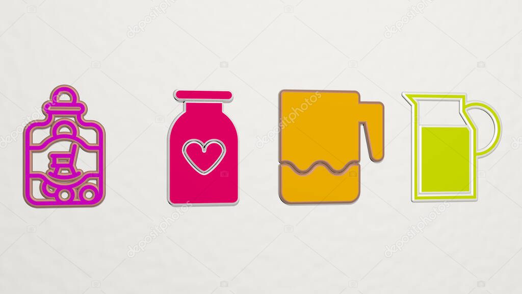 jar 4 icons set, 3D illustration for background and glass