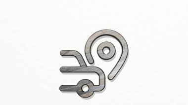 Duvarda NAVIGATION CAR PIN 3D simgesi, harita ve tasarım için 3D illüstrasyon