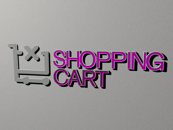 Shopping Cart Εικονίδιο Και Κείμενο Στον Τοίχο Εικονογράφηση Για Παρασκήνιο — Φωτογραφία Αρχείου
