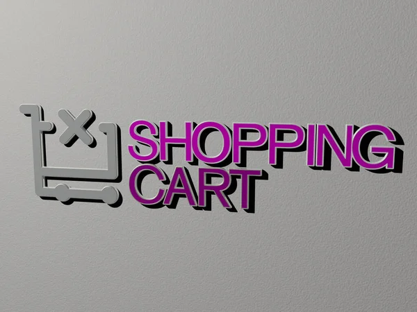 Hopping Cart Icoon Tekst Muur Illustratie Voor Achtergrond Bedrijf — Stockfoto