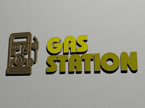 Gas Station Icon Text Wall Illustration Background Oil — Stock Photo, Image