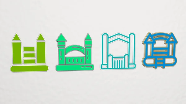 Bouncy Castle Icons Set Illustration — Stockfoto