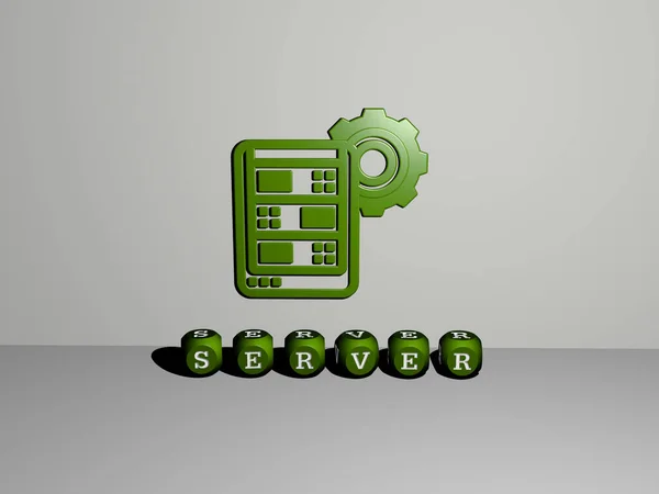 Иконка Сервера Стене Текст Кубических Алфавитов Полу Иллюстрация Данных Компьютера — стоковое фото