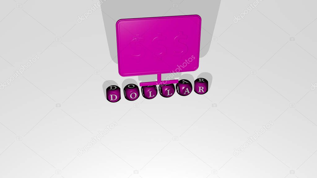 dollar 3D icon over cubic letters, 3D illustration for business and money