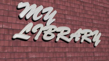 benim dokulu duvardaki kütüphane metnim, kitap ve eğitim için 3D illüstrasyon