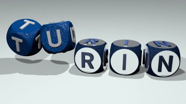 Torino metni dans eden zar harfleri, İtalya ve editoryal için 3D illüstrasyon