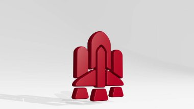 uzay roketi 3D döküm gölgesi, arkaplan ve kopyalama için 3B illüstrasyon