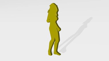 İnce figürlü 3D ikon gölgesi olan kadın, güzel ve genç için 3D illüstrasyon
