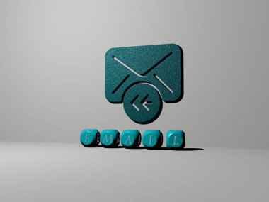 İş ve simge için konsept ve sunumların ilgili anlamları ve sunumları için metalik zar harfleri tarafından yapılan EMAIL grafikleri ve metnin 3B çizimi