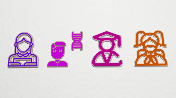 Student Icons Set Illustration Education Girl — Stock Photo, Image