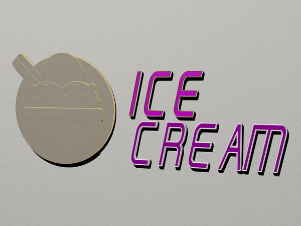 Значок Ice Cream Текст Стене Иллюстрация Фона Холода — стоковое фото