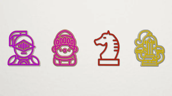 Knight Icons Set Illustration Für Mittelalter Und Rüstung — Stockfoto