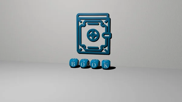 床に立方体文字の壁とテキストに3Dアイコンを予約 背景とデザインのための3Dイラスト — ストック写真