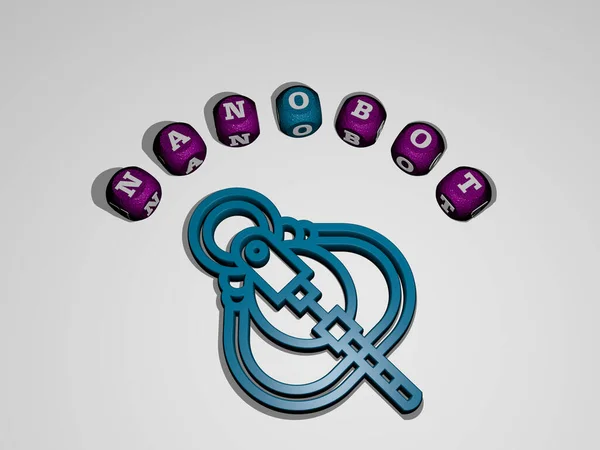 Ikona Nanobot Obklopená Textem Jednotlivých Písmen Ilustrace — Stock fotografie