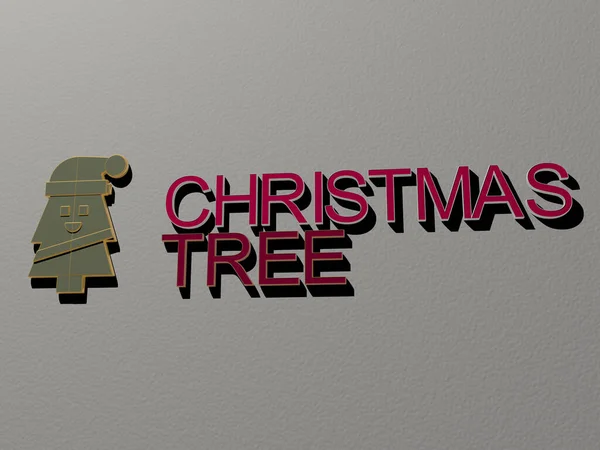 Ícone Árvore Natal Texto Parede Ilustração Para Fundo Celebração — Fotografia de Stock