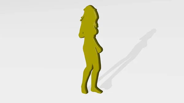 スリムなフィギュア3Dアイコン鋳造影 美しく若いのための3Dイラストを持つ女性 — ストック写真