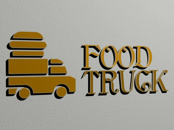 Food Truck Ikon Och Text Väggen Illustration För Bakgrund Och — Stockfoto