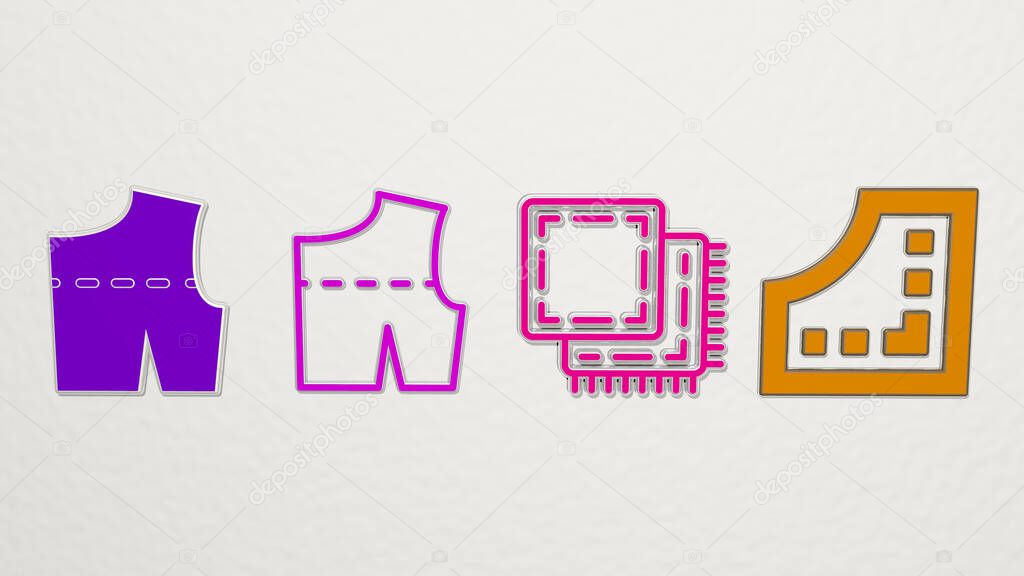 material 4 icons set, 3D illustration for background and abstract
