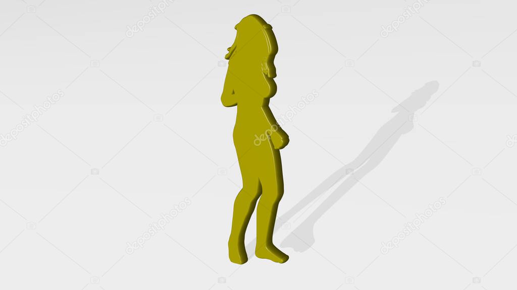 woman with slim figure 3D icon casting shadow, 3D illustration for beautiful and young