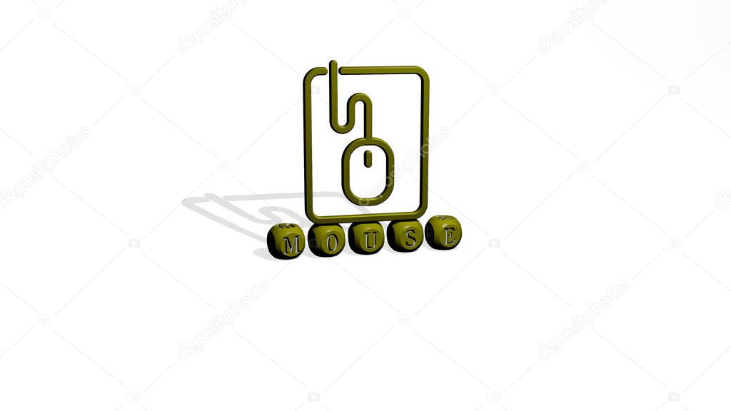 MOUSE 3D icon over cubic letters, 3D illustration for background and computer