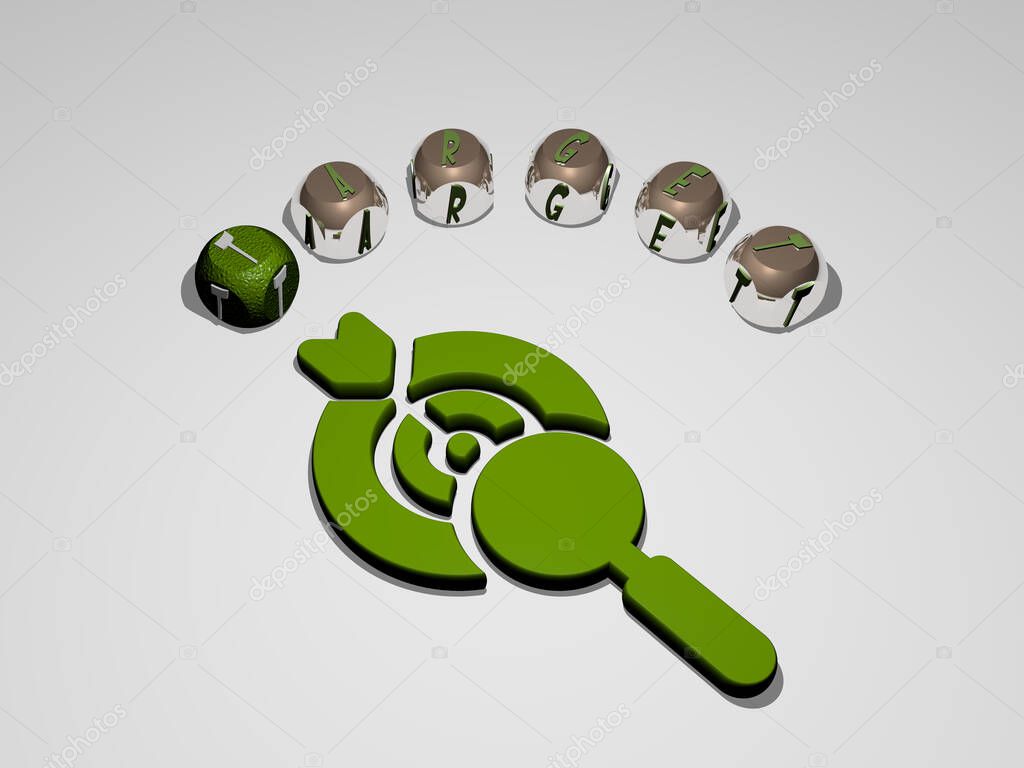 TARGET texto circular de letras separadas alrededor del icono 3D ...