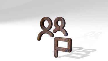 Zeminde duran Çoklu Eylemler FLAG 3D simgesi, arkaplan için 3B illüstrasyon ve soyut