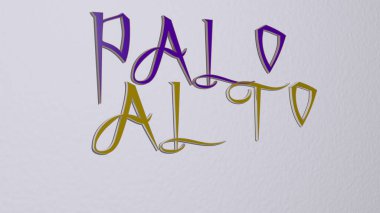 Palo Alto 'nun duvardaki yazısı, Kaliforniya ve Amerika için 3D çizim