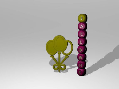 balonlar 3D simge yanında metin, arkaplan ve doğum günü için 3D illüstrasyon