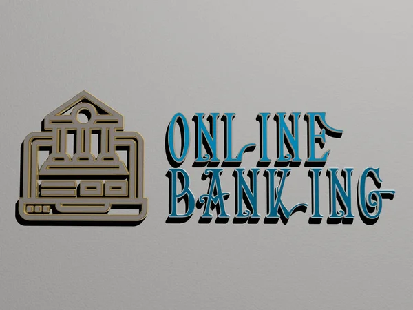 Ícone Banco Online Texto Parede Ilustração Para Negócios Conceito — Fotografia de Stock