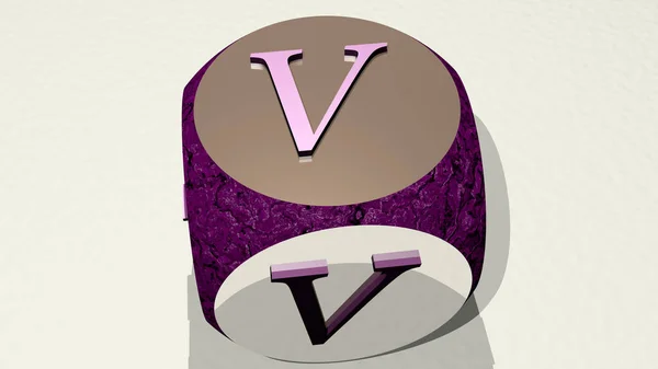 v text by dancing dice letters, 3D illustration for background and design