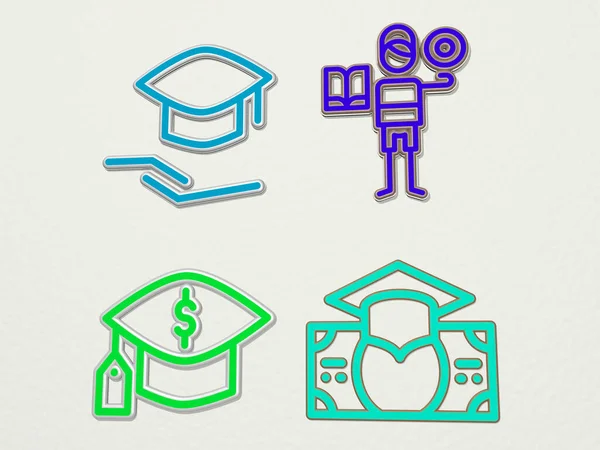 scholarship 4 icons set, 3D illustration for education and college