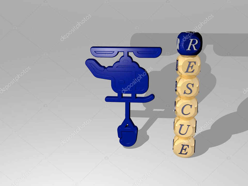 Icono RESCATE 3D junto al texto vertical de las letras individuales ...