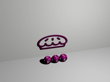 Konseptin ilgili anlamları ve arkaplan ve grafik için sunumlar için metalik zar harfleri tarafından yapılan PIE grafikleri ve metnin 3B illüstrasyonu