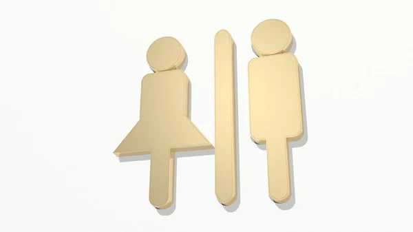 Hombre Mujer Separados Pared Ilustración Escultura Metálica Sobre Fondo Blanco — Foto de Stock
