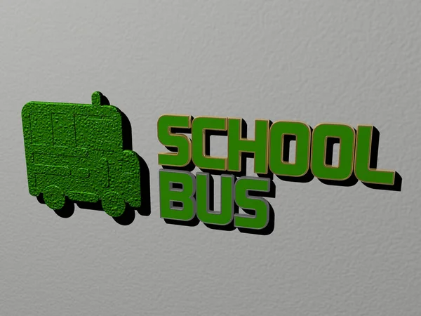 Schoolbus Icoon Tekst Muur Illustratie Voor Onderwijs Achtergrond — Stockfoto