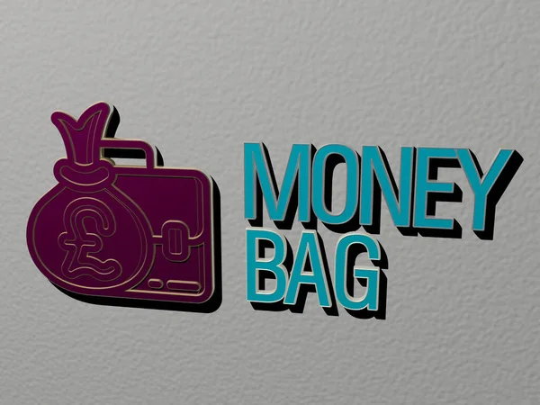 Ilustrace Grafiky Textu Společnosti Money Bag Kovovými Kostičkovými Písmeny Pro — Stock fotografie
