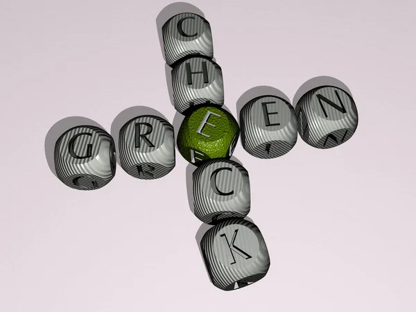彩色骰子字母的绿色填字游戏 背景和美丽的3D插图 — 图库照片