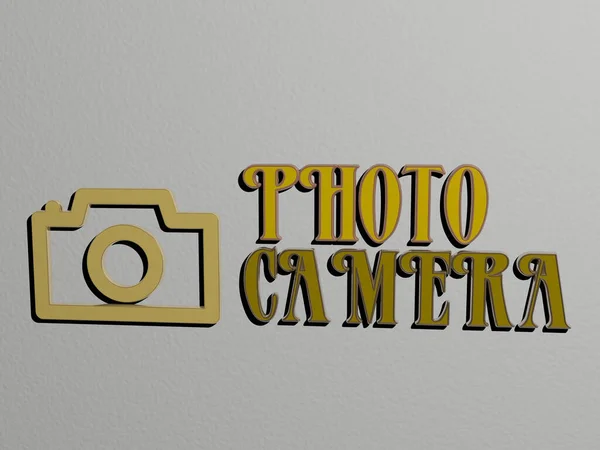 Foto Camera Symbol Und Text Der Wand Illustration Für Hintergrund — Stockfoto