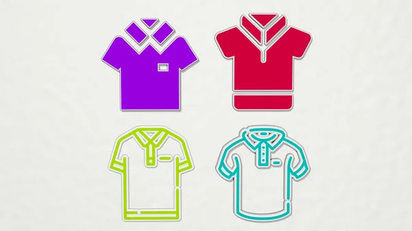 Polo彩色图标集 用于衬衫和背景的3D插图 — 图库照片