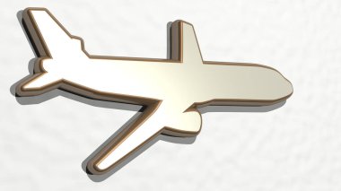Uçan AEROPLANE 3D çizim simgesi, arkaplan ve mavi için 3D illüstrasyon