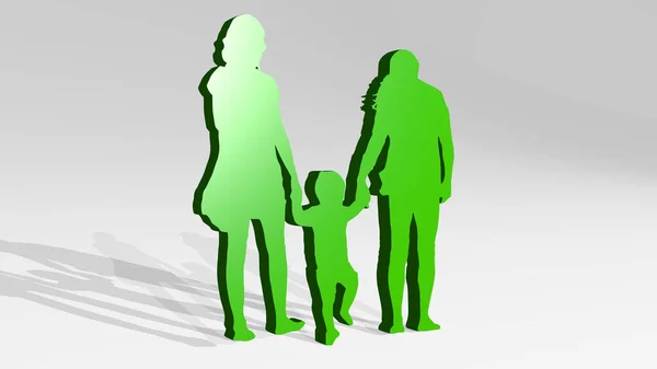 家族の3Dアイコン鋳造影 子供と幸せのための3Dイラスト — ストック写真