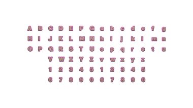 Beyaz arkaplanda gerçekçi kombinasyonlar için perspektifler, ışıklar ve gölgeler için iki tarafa ayrılmış üç boyutlu resimlerdeki tam İngilizce harfler kümesi