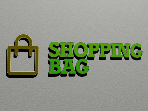 Rappresentazione Della Shopping Bag Con Icona Parete Testo Disposto Lettere — Foto Stock