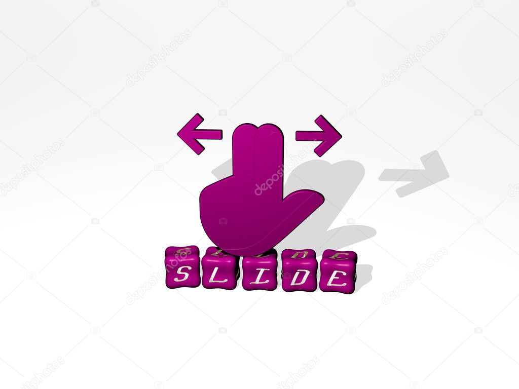 SLIDE 3D icon object on text of cubic letters, 3D illustration for background and design