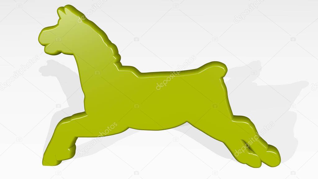 horse 3D icon casting shadow, 3D illustration for animal and background