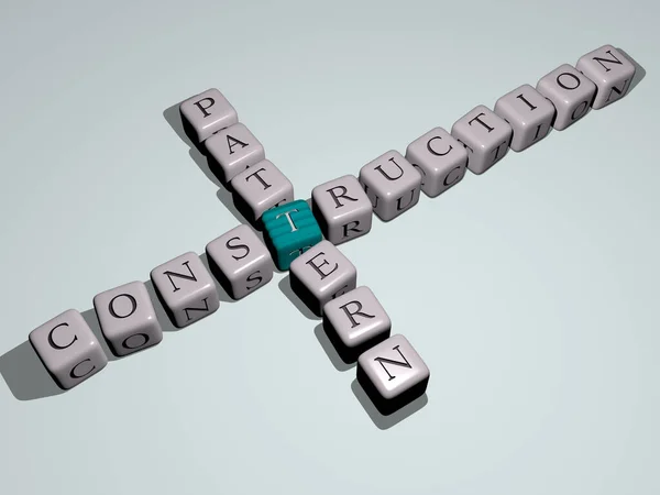 construction pattern crossword by cubic dice letters, 3D illustration for background and building