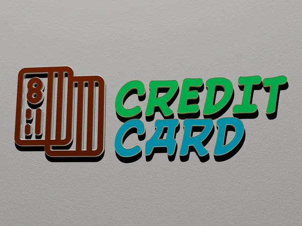 Immagine Grafica Credit Card Verticalmente Insieme Testo Costruito Lettere Cubiche — Foto Stock