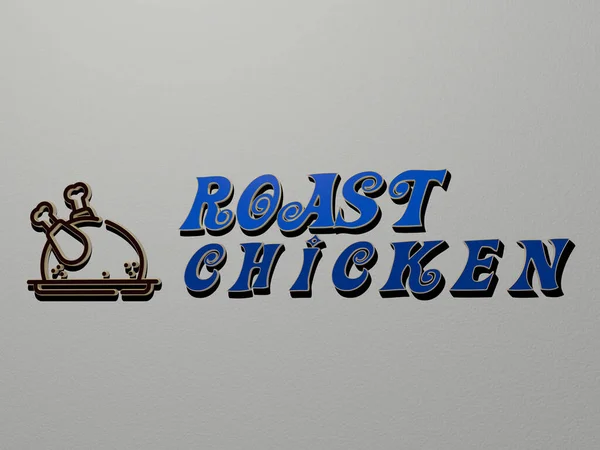 Sült Csirke Ikon Szöveg Falon Illusztráció Élelmiszer Háttér — Stock Fotó